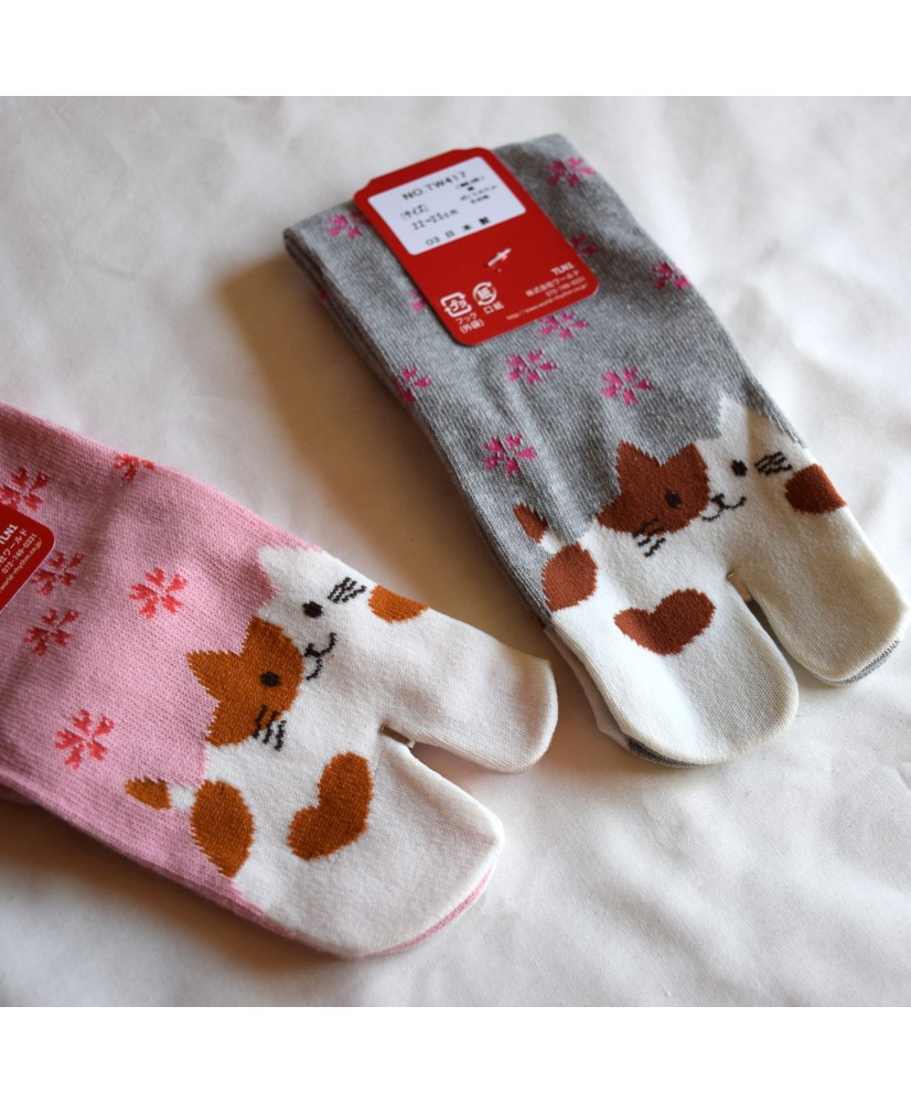 Lot De 3 Paires De Chaussettes Tabi Japonaises Pour Femme - Séparation Des Orteils, Motif Chat - Coton