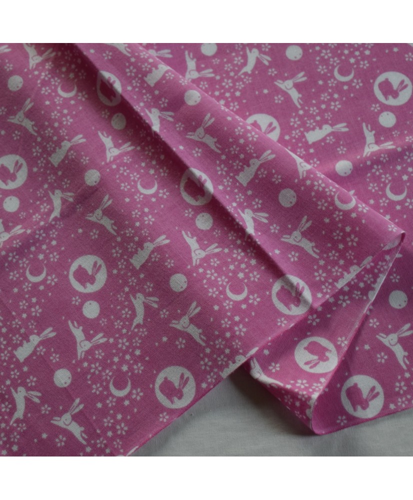 Toalla japonesa Tenugui kendo -MOMO (melocotón) USAGI (conejo) rosa