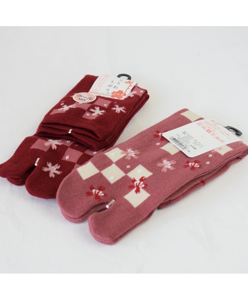 1 Paire Chaussettes Tabi Femme à Orteils Séparés - Motif Floral Japonais, Mi-mollet, Coton, Taille Unique
