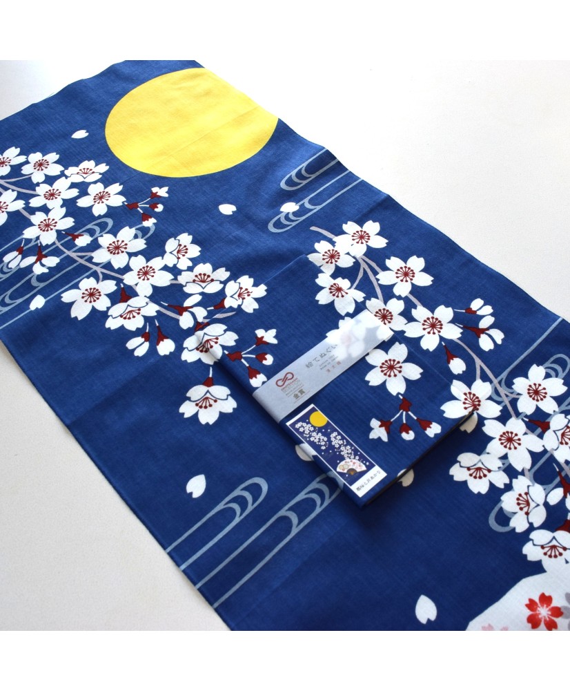 Tenugui Rising Sun Japanese traditional towel tenugui - OUGI SAKURA to TSUKI